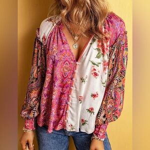 Gorgeous Bohemian Flowy Hippie Eclectic Floral Multicolor Blouse Small
